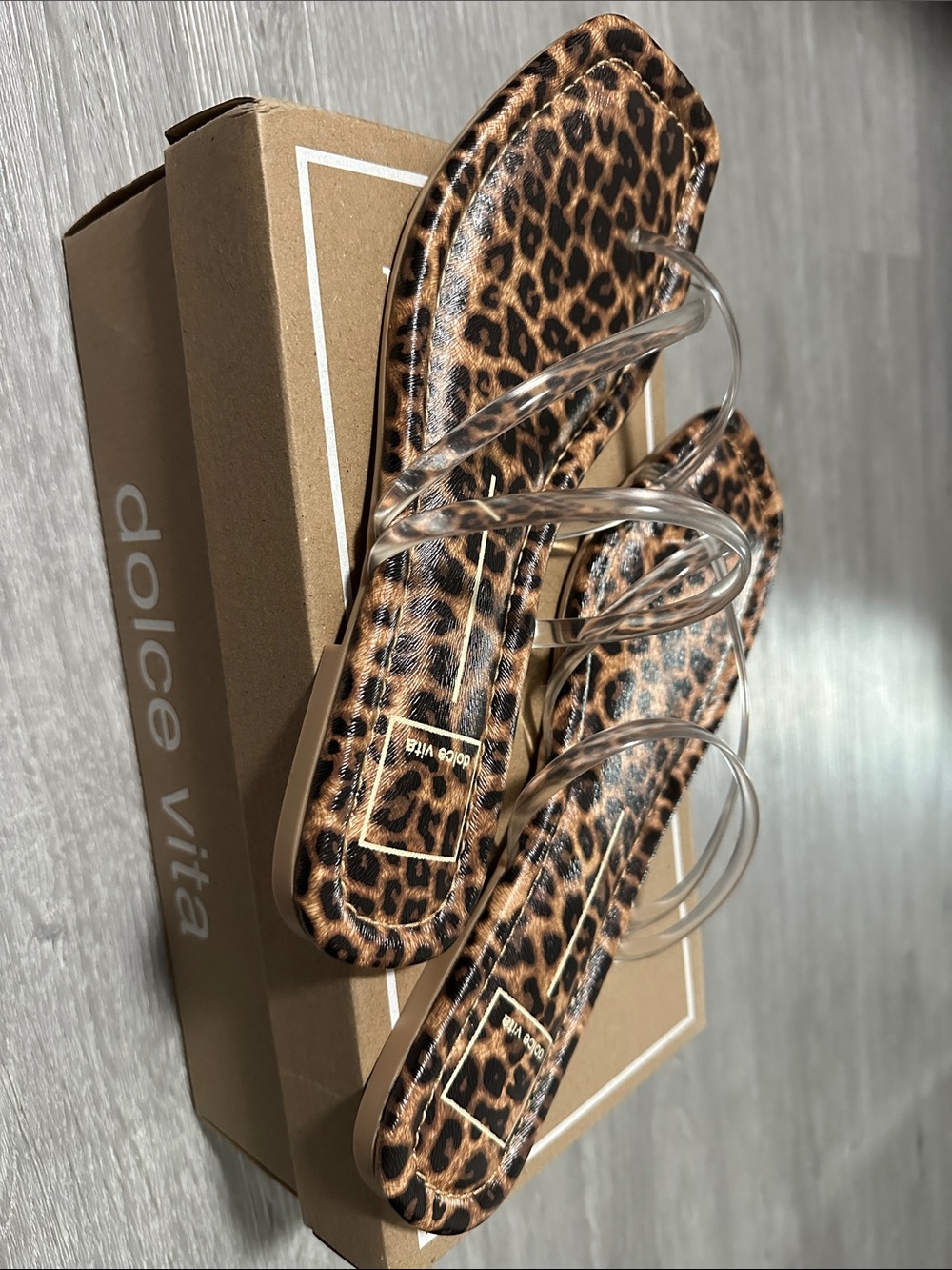 Dolce Vita Leopard-Print Slide Sandals with Clear Straps - Brown